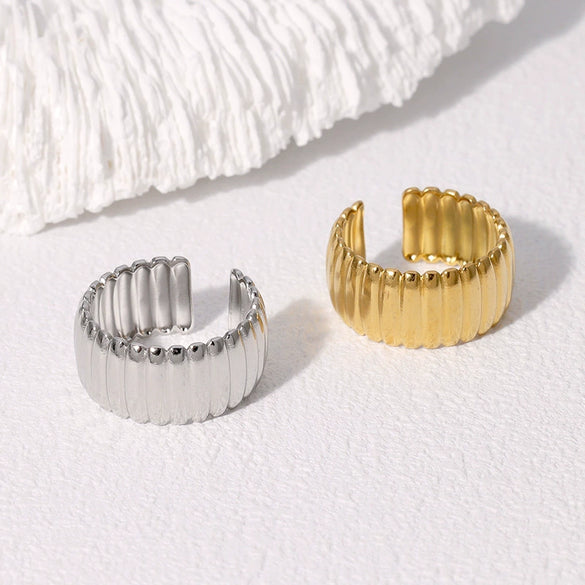 Simple Fashion All Match Punk Niche Design Geometric Stainless Steel Finger Ring With Electroplating