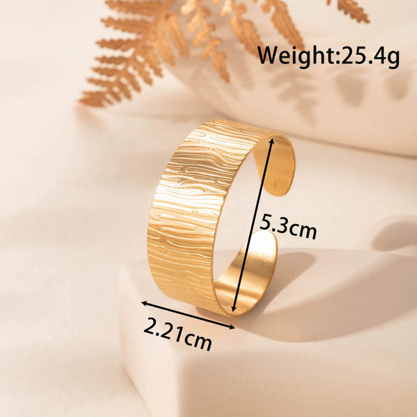 Simple Fashion All Match Smooth Pleated Geometric U Shaped Titanium Steel Opening Adjustable Bracelet With Electroplating