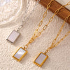 Simple Fashion All Match Square Pendant Necklace With White Sea Shells Titanium Steel Plated 18K True Gold Geometric Design
