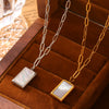 Simple Fashion All Match Square Pendant Necklace With White Sea Shells Titanium Steel Plated 18K True Gold Geometric Design