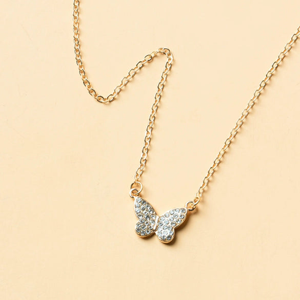Simple Fashion Alloy Butterfly Necklace For Women With Electroplated Geometric Pendant And Water Wave Chain