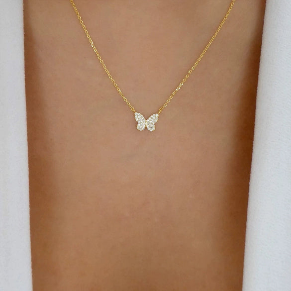 Simple Fashion Alloy Butterfly Necklace For Women With Electroplated Geometric Pendant And Water Wave Chain