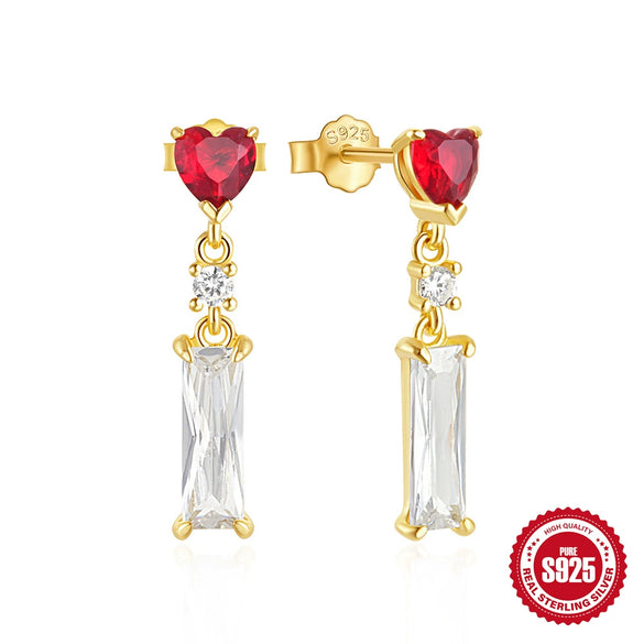 Simple Fashion Asymmetric Love Rectangular S925 Sterling Silver Earrings With Zirconia And Heart Shape Design