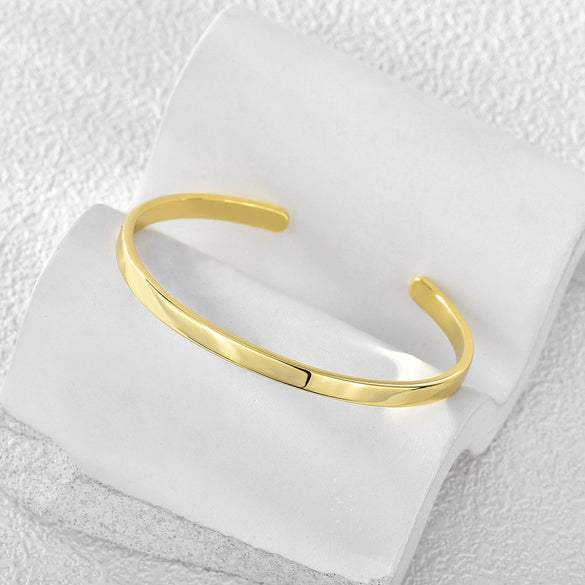 Simple Fashion Copper Bracelet With Real Gold Plated Smooth Arc Open Cuff Geometric Style For Women