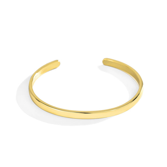Simple Fashion Copper Bracelet With Real Gold Plated Smooth Arc Open Cuff Geometric Style For Women