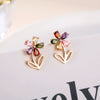 Simple Fashion Copper Five Petal Flower Earrings With Shiny Zircon Style Sweet Cute Eye Catching Floral Earrings