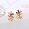 Simple Fashion Copper Five Petal Flower Earrings With Shiny Zircon Style Sweet Cute Eye Catching Floral Earrings