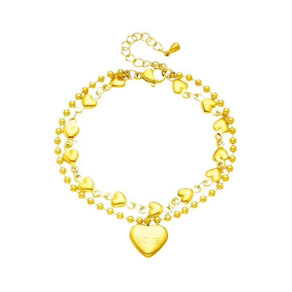 Simple Fashion Double Layer Stacked Creative Love Round Beads Heart Shaped Titanium Steel Electroplated Women's Jewelry Bracelet