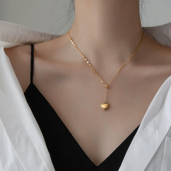 Simple Fashion Exquisite Gold Love Pull Titanium Steel Necklace For Women All Match Clavicle Chain Temperament Trendy Not Fading