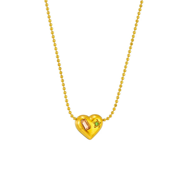 Simple Fashion Glossy 3D Love Heart Shape Pendant Bead Chain Necklace In Titanium Steel With Electroplating
