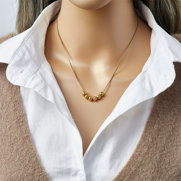 Simple Fashion Gold Round Beaded Titanium Steel Chain Jewelry Necklace With Geometric Pattern And Electroplating