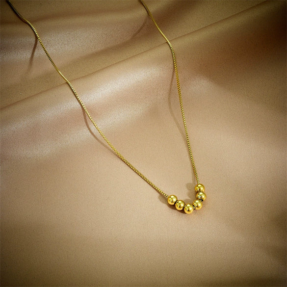 Simple Fashion Gold Round Beaded Titanium Steel Chain Jewelry Necklace With Geometric Pattern And Electroplating