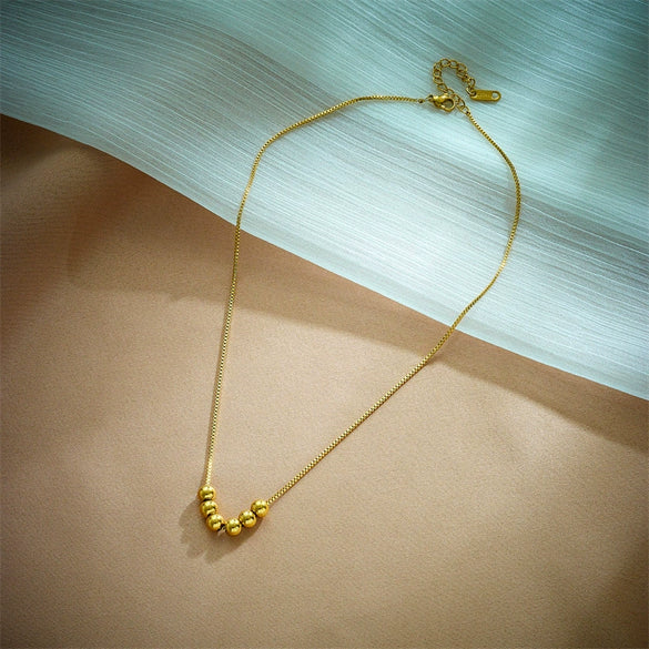 Simple Fashion Gold Round Beaded Titanium Steel Chain Jewelry Necklace With Geometric Pattern And Electroplating