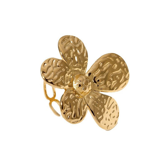 Simple Fashion Joker Flower Open Stainless Steel Ring With Electroplating Treatment