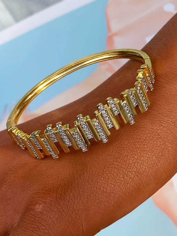 Simple Fashion Microinlaid Zirconium Copper Geometric Open Ring Bracelet Set For Women With Electroplating