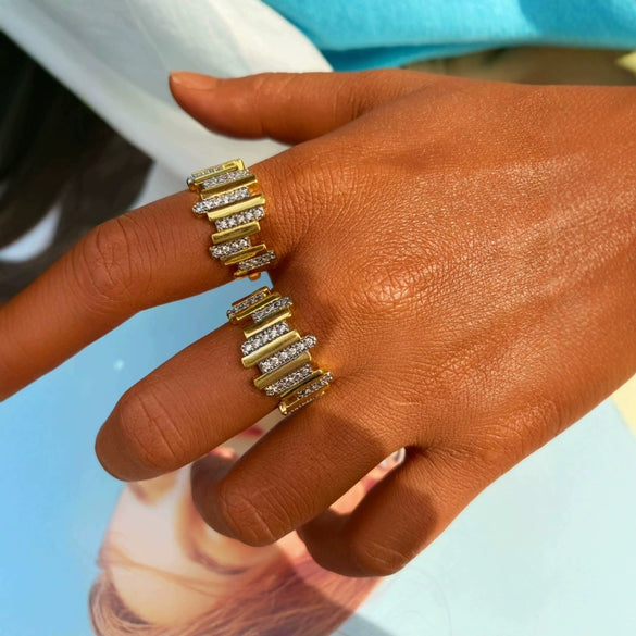 Simple Fashion Microinlaid Zirconium Copper Geometric Open Ring Bracelet Set For Women With Electroplating