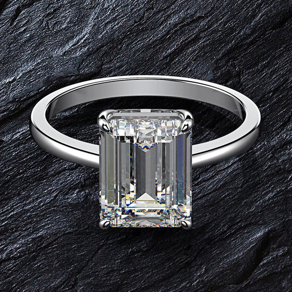 Simple Fashion Rectangular Chamfering Car Flat Simulation Diamond Ring Made Of High Carbon Diamond And Silver For Jewelry Lovers