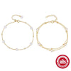 Simple Fashion S925 Sterling Silver Beaded Stacked Double Layer Gold Beaded Pearl Adjustable Women's Geometric Designed Bracelet