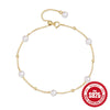 Simple Fashion S925 Sterling Silver Beaded Stacked Double Layer Gold Beaded Pearl Adjustable Women's Geometric Designed Bracelet