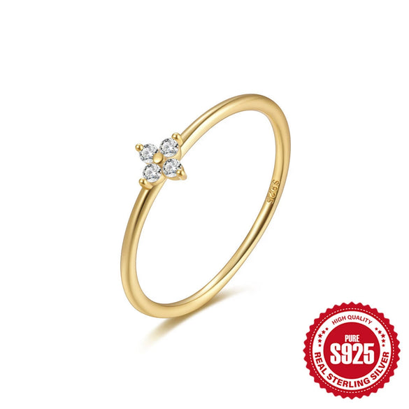 Simple Fashion S925 Sterling Silver Geometric Crystal Petals Ring With Four Claw Inlaid Zircon
