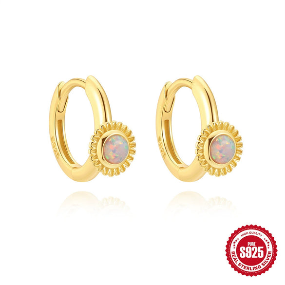 Simple Fashion S925 Sterling Silver Geometric Sunflower Element Glossy Earrings With Zirconia