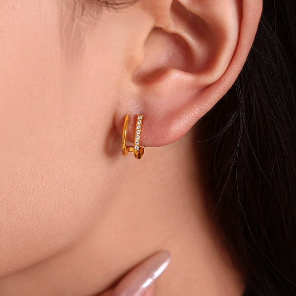 Simple Fashion Small Cshaped Ear Jewelry For Women Titanium Steel Rhinestone Geometric Design Electroplating Treatment