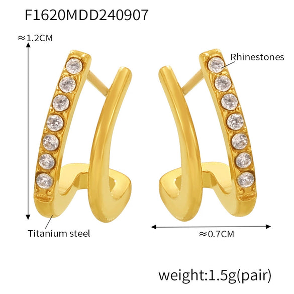 Simple Fashion Small Cshaped Ear Jewelry For Women Titanium Steel Rhinestone Geometric Design Electroplating Treatment