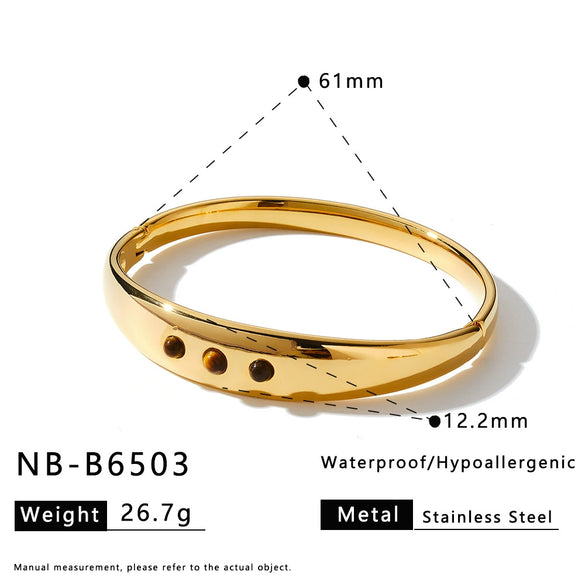 Simple Fashion Stainless Steel Bracelet With Tiger Eye Stone Imitation Pearls And 18K Gold Vacuum Plating For Women