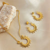 Simple Fashion Sunflower U Shape Stainless Steel Necklace Earrings With Retro Design And 18K Gold Plated Electroplating