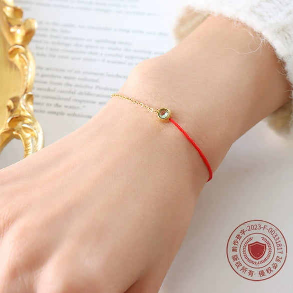 Simple Fashionable Red Woven Hand Rope Bracelet For Men And Women Light Luxury Niche Exquisite Titanium Steel Gold Plated Chain Geometric Style Electroplated