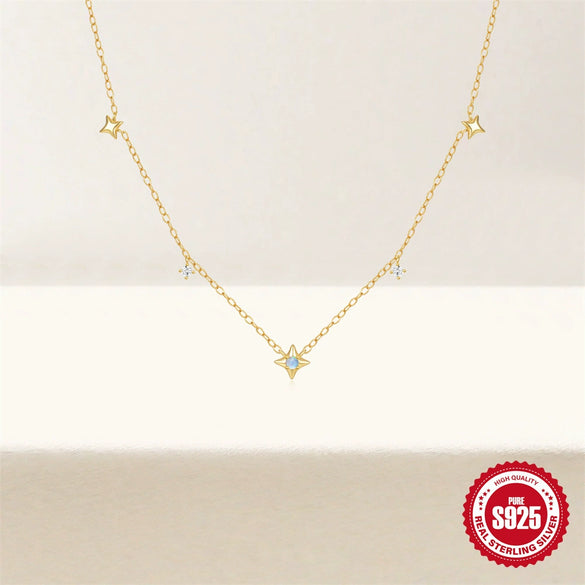 Simple Fashionable S925 Sterling Silver Stacked Four Mans Star Geometric Clavicle Necklace With Zircon