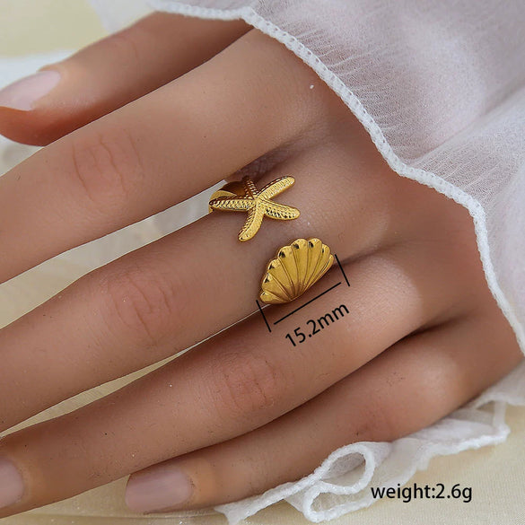 Simple Fashionable Stainless Steel And Titanium Steel Leaf And Flower Ring With Real Gold Plating For Women Geometric And U Shaped Design Unisex Style