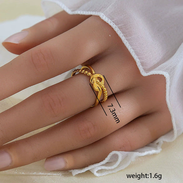 Simple Fashionable Stainless Steel And Titanium Steel Leaf And Flower Ring With Real Gold Plating For Women Geometric And U Shaped Design Unisex Style