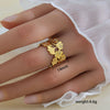 Simple Fashionable Stainless Steel And Titanium Steel Leaf And Flower Ring With Real Gold Plating For Women Geometric And U Shaped Design Unisex Style
