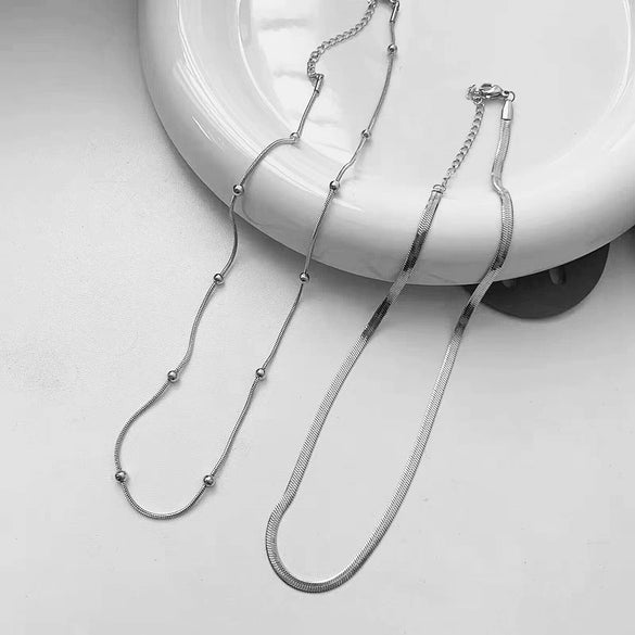 Simple Fashionable Unisex Alloy Double Layer Snake Bone Bead Clavicle Necklace Geometric Pendant Electroplated Cross Chain Jewelry