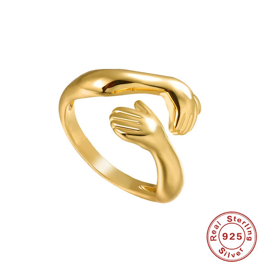 Simple Fashionable Unisex S925 Sterling Silver And Copper Love Hug Open Ring With Geometric Design And Electroplating Treatment