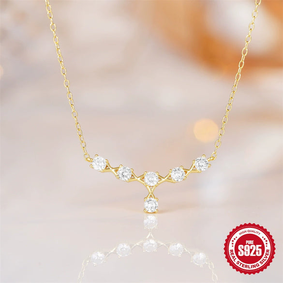 Simple Fashionable Unisex S925 Sterling Silver Double Layer Three Row Drill Stacked Clavicle Necklace With Geometric Design And Zircon Treatment