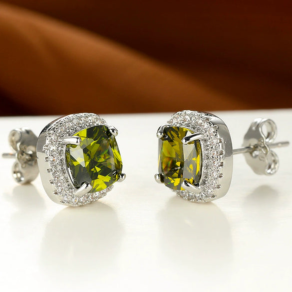 Simple Fat Square Emerald Zircon White Diamond Rimmed Unisex Earrings Copper With Geometric Pattern And Electroplating