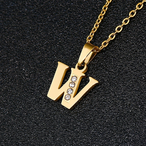 Simple Female Student Letter Pendant Clavicle Chain In Titanium Steel With Diamond Treatment And O Chain