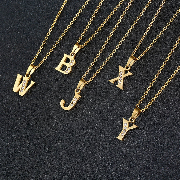 Simple Female Student Letter Pendant Clavicle Chain In Titanium Steel With Diamond Treatment And O Chain