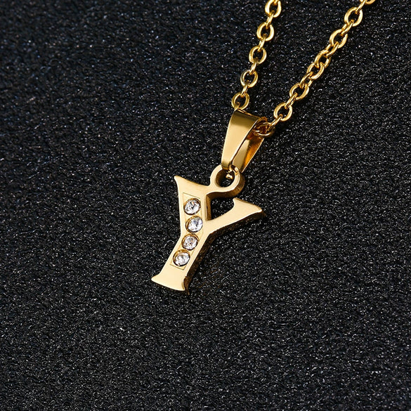 Simple Female Student Letter Pendant Clavicle Chain In Titanium Steel With Diamond Treatment And O Chain
