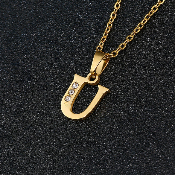Simple Female Student Letter Pendant Clavicle Chain In Titanium Steel With Diamond Treatment And O Chain