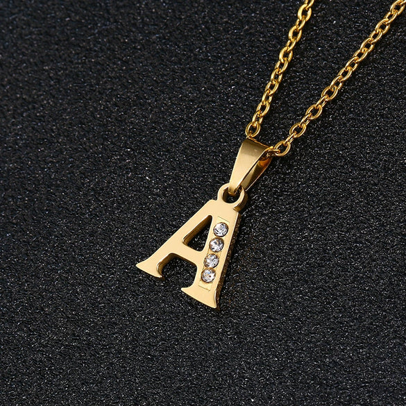 Simple Female Student Letter Pendant Clavicle Chain In Titanium Steel With Diamond Treatment And O Chain