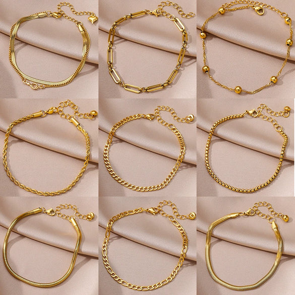 Simple Figaro Blade Chain Women's Anklet Titanium Steel Plated Stainless Steel Geometric Jewelry