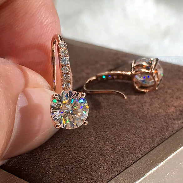 Simple Fourclaw Zircon Micro Inlay Fresh Copper Earrings With Diamond Treatment Process And Geometric Pattern