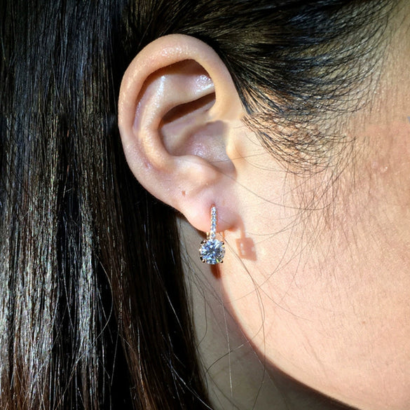 Simple Fourclaw Zircon Micro Inlay Fresh Copper Earrings With Diamond Treatment Process And Geometric Pattern