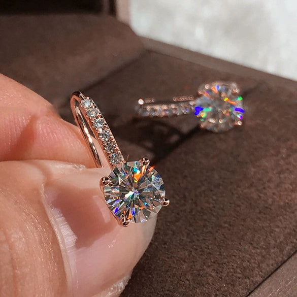 Simple Fourclaw Zircon Micro Inlay Fresh Copper Earrings With Diamond Treatment Process And Geometric Pattern