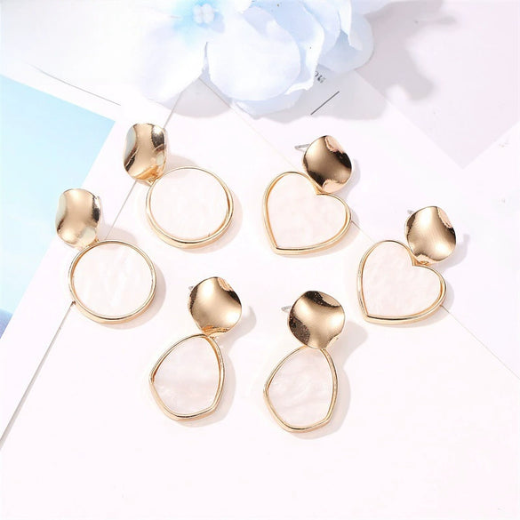 Simple Fresh Style Alloy Earrings With Geometric And Heart Patterns For Girls Hollow Round Shape