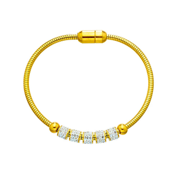 Simple Full Diamond Spacer Beaded Titanium Steel Magnet Buckle Heavy Metal Jewelry Bracelet For Women With Electroplating Process