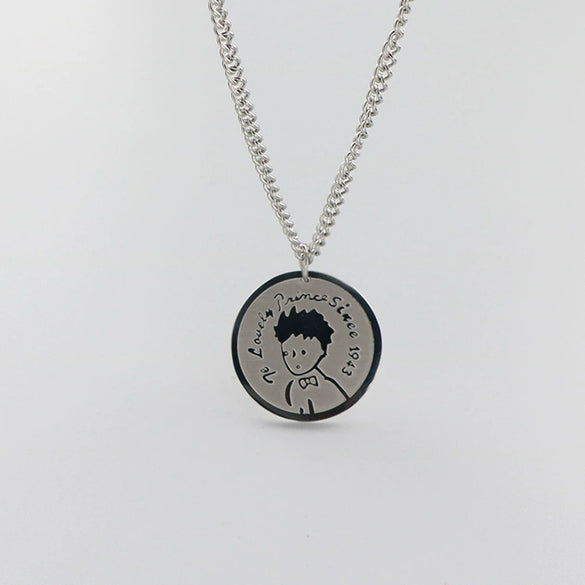 Simple Genderfree Hiphop Sweater Chain With Little Prince Cartoon Character Pendant In Japanese Titanium Steel